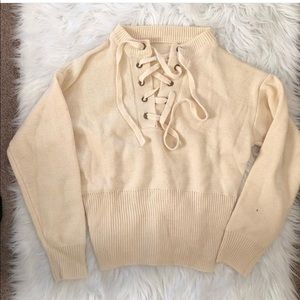 Tan Lace Up Sweater